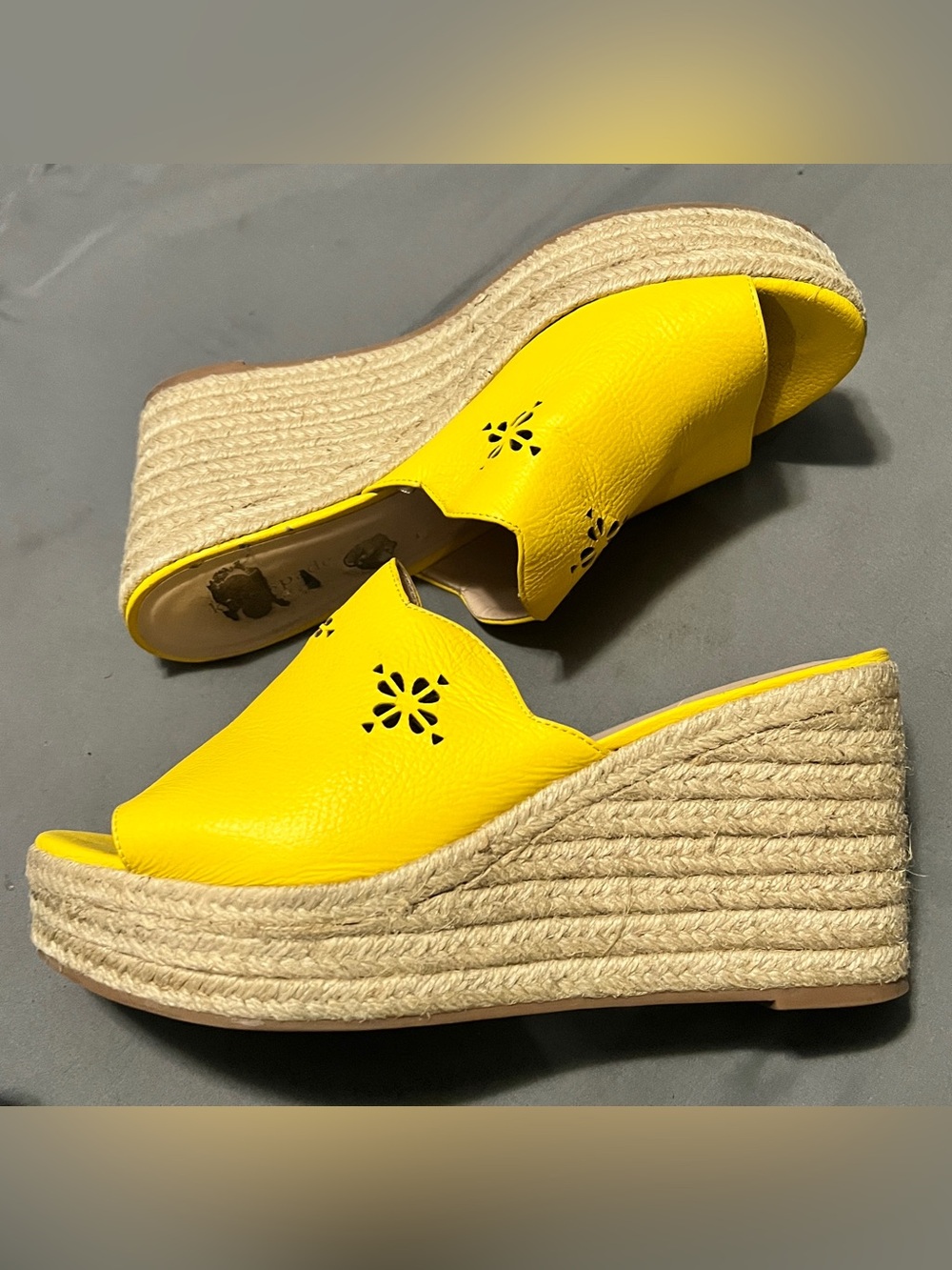 kate spade Bright Yellow Leather Espadrille Wedge Slides